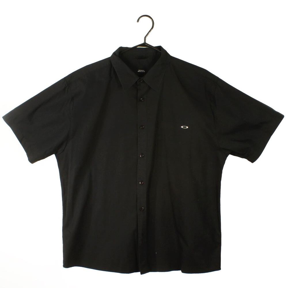 Vintage Oakley Silver O Logo Black Short Sleeve Button Up Shirt Top